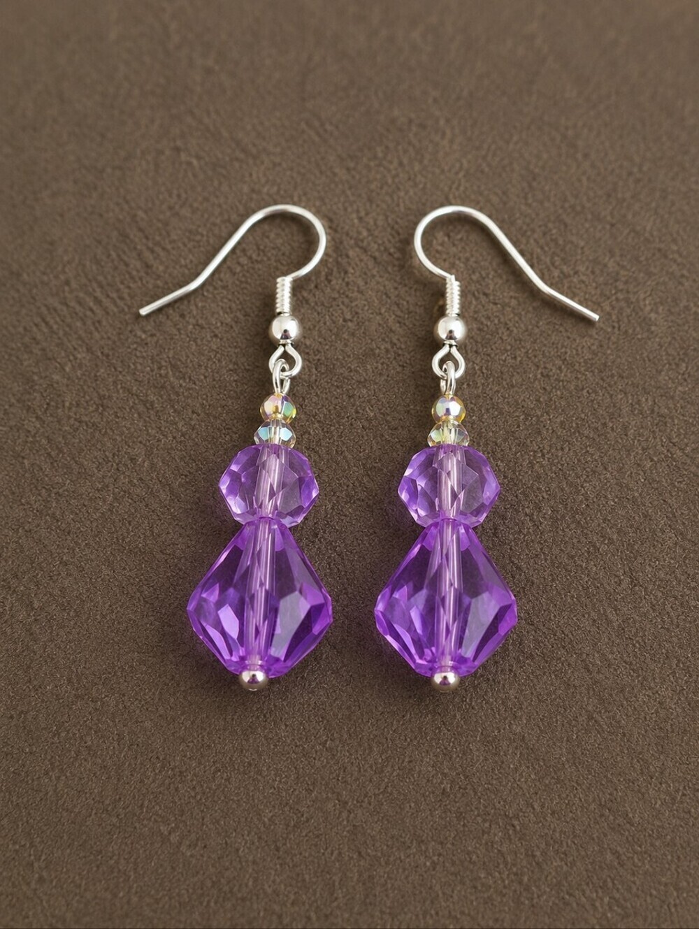 3/$30 Purple Acrylic Beaded Dangle Hook Earrings